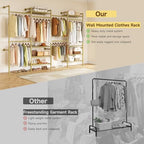ONBRILL H4 Wall Mounted Closet System, Expandable Industrial Pipe Clothes Rack Clothing Rack for Hanging Clothes, Heavy Duty Closet Organizers and Storage in Wardrobe Closet - Gold - color: Gold