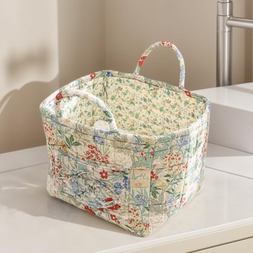 Boho Fabric Storage Basket, Boho Laundry Basket with Handle, Floral Pattern Foldable Laundry Baskets, Large Capacity Tote Bag Convenient for Organizing Clothes and Sundries - color: Light Blue