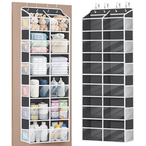 Univivi Over The Door Organizer, 6 Tiers Behind Door Storage with Clear Deep Pockets Hanging Organizer for Closet, Bedroom, Nursery, Bathroom and Sundries (Dark Grey) - color: Dark Grey