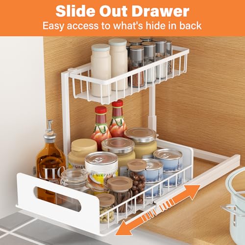 Under Sink Organizer 2 Tier, Pull Out Drawer Slides Under Sink Storage for Bathroom Kitchen,Multi-Purpose Drawer Under Cabinet Organizer for Cleaning Supplies (White, 1 Pack) - color: White, size: 1 Pack
