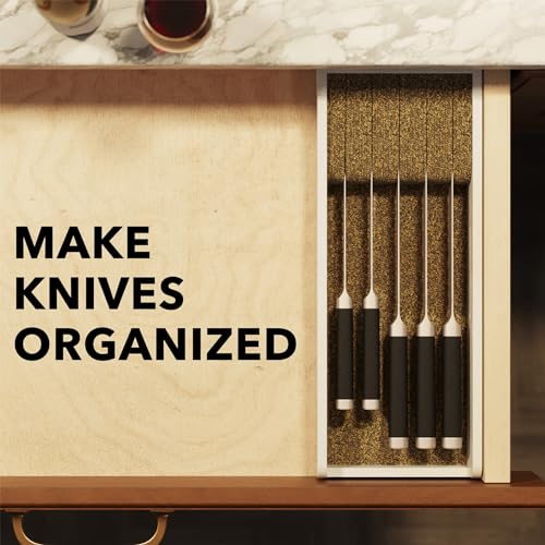 SpaceAid Knife Drawer Organizer Bamboo Insert Dock, Kitchen Steak Knives Holder Organizers Block for Drawer in Storage Organization (Small, White) - size: White, Small