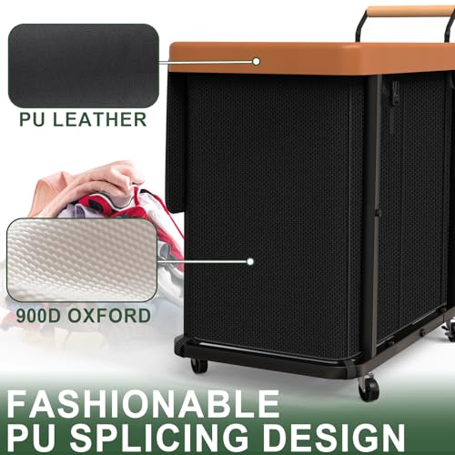 230L (60 Gal) Extra Large Fashion Laundry Sorter 3 Section with Lid, Rolling Laundry Basket Hamper with Handle, Laundry Organizer Storage Cart with Sturdy Metal Frame for Laundry Room, Hotel, Black - color: Black-3 Setion, size: 230L