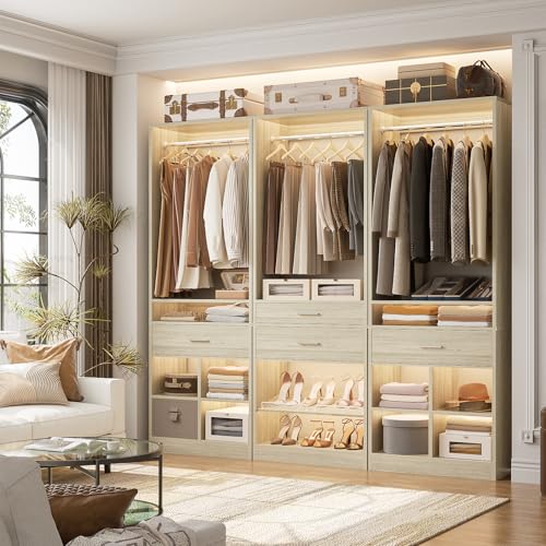 Unikito 50" W x 80'' H Closet Organizer Storage System with 2 Hanging Rod and 2 Wooden Drawers, Adjustable Shoes Rack, 4 Cubby Storage, Walk-in Closet Tower for Bedroom, Mudroom, Entryway, White Oak - color: White Oak, size: 50 Inch