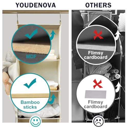 YOUDENOVA Hanging Closet Organizer, 6-Shelf Closet Hanging Storage with Side Pockets, Beige - color: Beige