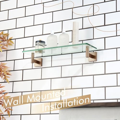 KOKOSIRI Wall Shelves Bathroom Hardware Tempered Glass Floating Shelf Hanging Rack Storage/Room Decor 20-Inch Champagne Bronze 2 Pack B1105CPG-L20-P2 - color: Champagne Bronze, size: 20-Inch(2 Pack)