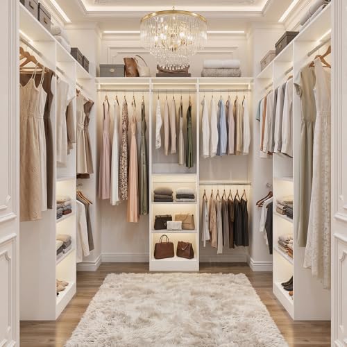 Cyclysio 4FT Small Closet System, 80"H Closet Organizer System with 4 Closets Rods & 3 Shelves, 48" Closets Organizers and Storage for Small Bedrooms, Laundry Rooms, Cloakrooms, White - color: White