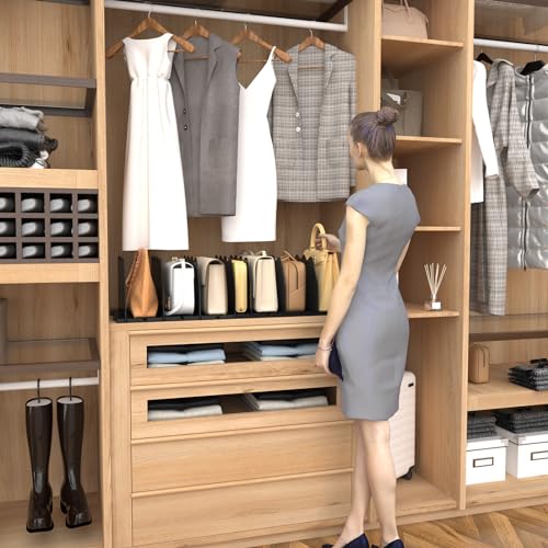 SPACEKEEPER Shelf Divider for Closet, Adjustable Purse Organizers Handbag Separators Storage Organizer Bookshelf Separator Dividers in Bedroom Office Kitchen Bathroom, Black - color: Black