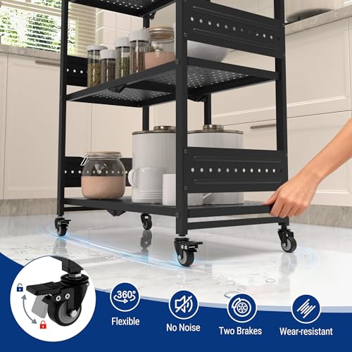 WORKPRO 5-Tier Folding Shelf, No-Assembly Metal Storage Rack with Wheels, 750 lbs Capacity (with Leveling Feet), Collapsible Shelving Unit for Kitchen, Pantry, Bathroom & Closet Organization - size: 5-Tier