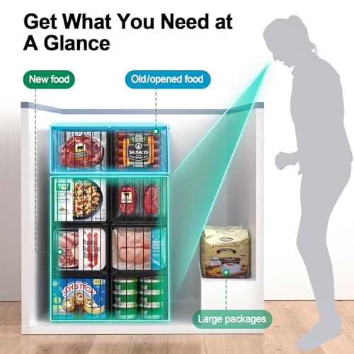 MSERCUOR Freezer Organizer Bins, 4 Pack Stackable Deep Chest Freezer Organizer Bins, Foldable Baskets with Handles, Black Storage Container Baskets for 5/ 7 Cu.FT Deep Freezer Sort Frozen Meats - color: black 4 pack