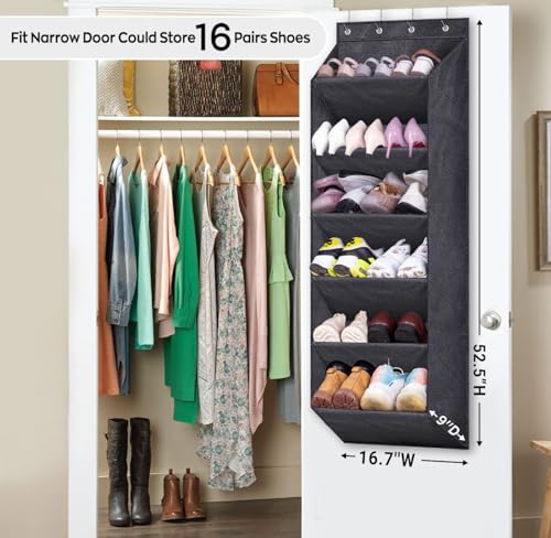 SLEEPING LAMB Shoe Rack for Door with Large Deep Pocket, Hanging Door Shoe Organizer for Closet Hanger, Dorm and Narrow Sneaker Storage Holder, Black - color: Black, size: 52.5''