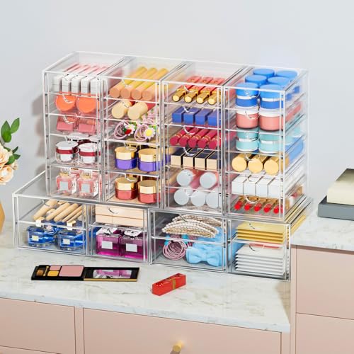 caktraie Desk Organizers And Accessories With 22 Drawers, 4 Pack Office Desktop Drawers, Plastic Makeup Organizer Containers Bins With Drawers Desk Organization, Bathroom Organizers Storage Case Box - size: 22 Drawers
