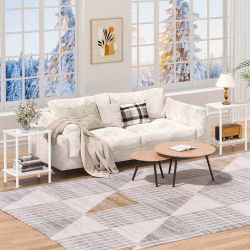 YUFAM End Table,Small Side Table,2-Tier Nightstand with Storage Shelf,Sofa Bedside Table for Small Spaces in Living Room,Bedroom, Office,Stable Frame,Easy Assembly,White - color: White, style: 2pcs No Plug