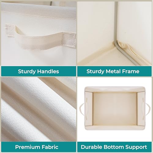 Storage Basket Bins with Metal Frame, Large Collapsible Fabric Storage Baskets for Organizing Shelf, Basket Organizer W/Handles for Blankets, Towels, Laundry, Shelves, 15-Pack, Beige - color: Beige, size: 15 PACK