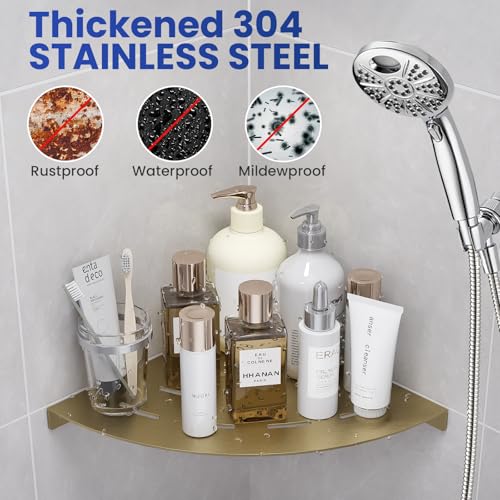 2 Pack Corner Shower Shelves Load Capacity 40 lbs 304 Stainless Steel Shower Corner Shelf Will not Rust 8in Shower Shelf for Inside Shower Brushed Gold Drilling Installation - color: Brushed Gold