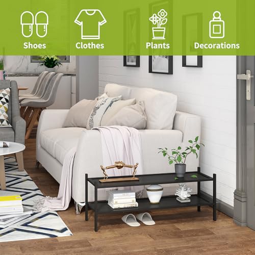 BMOSU 2-Tier Bamboo Extended Shoe Rack Premium Stackable Shoe Shelf Storage Organizer for Hallway Closet Living Room Entryway Organizer(Black) - color: Black, size: 2-Tier Long（33.3*11*12.6inches）