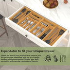 Suli Large Silverware Drawer Organizer，Adjustable Kitchen Flatware for Forks Knives and Spoons， Bamboo Cutlery Utensil Holder,Expandable from 22in-37in，Natural Bamboo