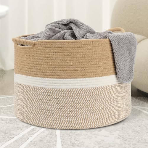 Large Blanket Basket (20"x13"),Woven Basket for Storage Dirty Clothes for Laundry, Living Room, Nursery, Bedroom Rope Storage Basket for Blankets（Double/Brown) - color: Double Brown