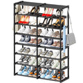 SUFAUY Large Shoe Rack Organizer, 2 Row 8 Tier 32-40 Pairs with Hooks, Sturdy Metal, DIY Stackable &Adjustable, Black