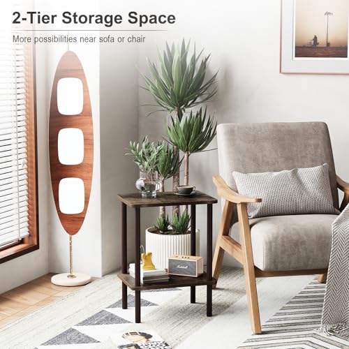 Apicizon 2 Tier End Table Set of 2, Small Side Table with Solid Wood Legs, Boho Bedside Table with Storage Shelf, Nightstand for Small Spaces, Bedroom, Living Room, Entryway, Rustic Oak - color: Dark Rustic Oak, size: 2 Set, style: 2 Tier