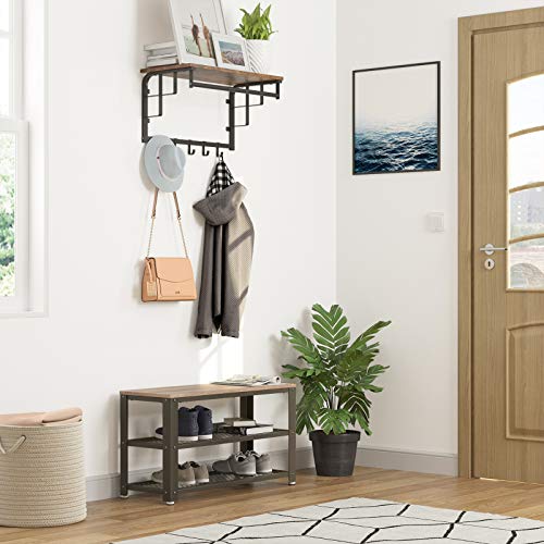 VASAGLE 3-Tier Shoe Rack, Shelf Storage Bench with Metal Mesh Shelves and Seat, Free Standing Shoe Organizer for Entryway, 11.8 x 28.7 x 17.7 Inches, Greige and Black ULBS73MB - color: Greige + Black, size: 28.7"W x 17.7"H, style: Bench
