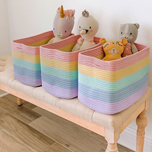OrganiHaus Set of 3 Pastel Rainbow Baskets - Colorful Woven Storage Baskets for Playroom, Nursery & Classroom Decor, Toy Storage, 15x9x10 - color: Rainbow Pastel