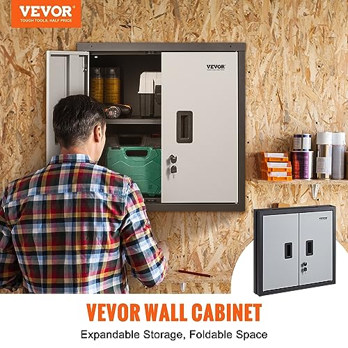 VEVOR Foldable Wall Cabinet, Metal Garage Locker Mounted 26" Small Tool Chest 240 LBS Loading Capacity Adjustable Shelf Magnetic Door File for Warehouse Office Home Black - style: Foldable 26"