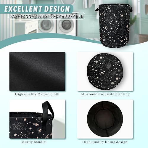 Moon and Stars Laundry Basket Foldable With Handles Colorful Tote Bag Oxford Cloth Funny Galaxy Laundry Hamper Clothes Storage Bucket Toy Organizer 18.9"x16.5" For Bathroom/Laundry/Bedroom - color: Funny Moon and Stars Galaxy