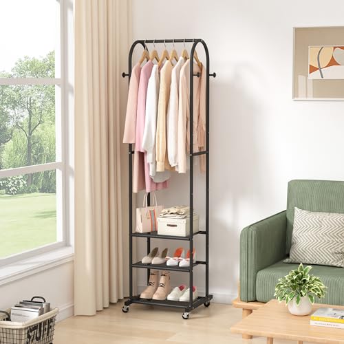 Kaitiemoo Heavy Duty Clothing Rack with Wheels,Modern Garment Rack with 3 Metal Shelves, 71.8Inches Display Rack for Hanging Clothes, Hanging Rod for Small Space,Black - color: Black
