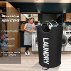 Maxsilan 125L X-Large Laundry Basket, Freestanding Tall Clothes Hamper, Collapsible Laundry Bag, Black - color: Black, size: 125L