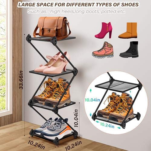 Vertical Shoe Rack 4 Tier Small Shoe Rack Shelf for Entryway Tall Narrow Shoe Organizer Metal Shoe Storage for Closet,Front Door Entrance, Living Room, Black - color: Z Shape(black), size: 4 Tier