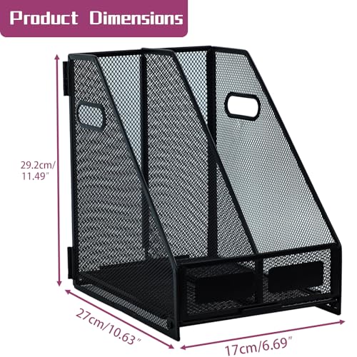 Desk Organizers, Metal Magazine File Holder with 2 Vertical Compartments Rack Binder File Organizer for Office Supplies, Home Workspace - Black - color: Black, size: 2 Compartments