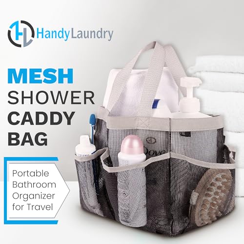 Handy Laundry Mesh Shower Caddy – 7 Pocket Portable Organizer Tote for College Dorm, Gym, Travel & Bathroom – Quick Dry, Collapsible, Lightweight Bag with Reinforced Handles (Black) - color: Portable Black