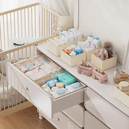 DIMJ Drawer Organizer Clothes 15 Pack - Foldable Baby Organizers and Storage & Closet Organizers for Bedroom, Closet - Nursery Organization Dresser Dividers for underwear, Sock,Bra, Belt, Tie, Beige - color: Beige, size: 15 Pack