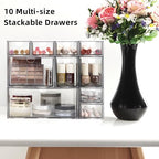 Acrylic Makeup Organizer, 10 Drawers Clear Storage Organizer Desktop Stackable Storage Drawers, Plastic Organizer Bins for Makeup, Stationery, Cosmetics, Vanity, Bathroom,Cabinet,Pantry Office Desk - style: 10 Drawers