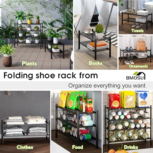 BMOSU 2-Tier Bamboo Shoe Rack Premium Stackable Shoe Shelf Storage Organizer for Hallway Closet Living Room Entryway Organizer (Black Bamboo) - color: Black Bamboo, size: 2-Tier（27*11*12.6inches）