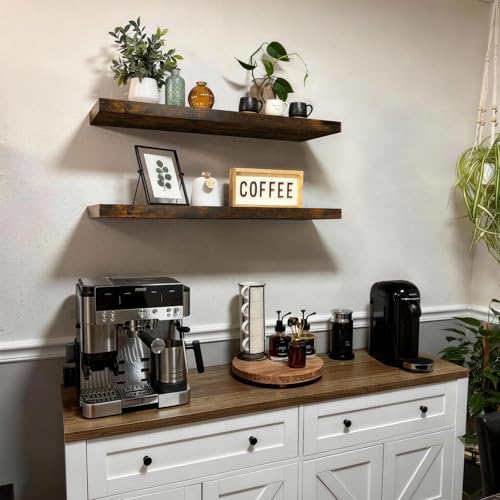 BAYKA Floating Shelves, 36 inches Long Wall Mounted Rustic Wood Shelves for Bathroom, Bedroom, Living Room, Kitchen, Office, Hanging Shelf for Books/Storage/Decor(Rustic Brown,Set of 2) - color: B. Rustic Brown - Americana Farmhouse Style, size: 36inches