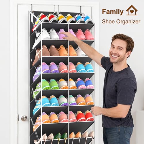 UVIAHOMI 20-30 Pairs Over the Door Shoe Organizer, Clear Pockets Hanging Shoe Storage for Closet, 10-Tier Door Shoes Rack, Handing Shoes Holder Fit All the Family's Sneakers, Boots, Heels, Dark Grey - color: Dark Grey