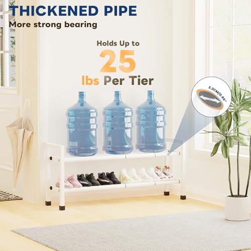 Mavivegue Expandable Shoe Rack, 2-Tier 19"-43.3" Adjustable Shoe Rack for Closet,Hall Entryway,Front Door,Garage, Sturdy Steel Space-Saving Rack, White - color: White, size: 2 Tier