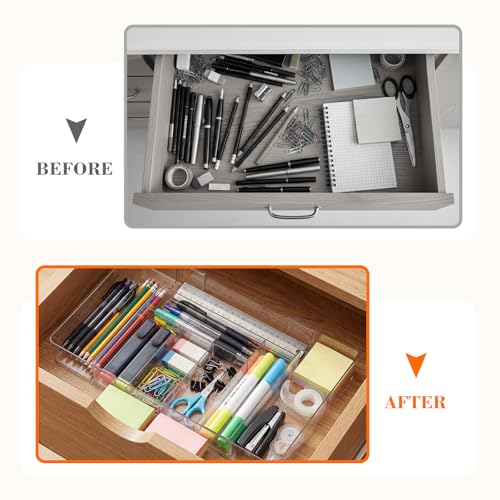 Briwooody 2 Pcs Large Expandable Acrylic Drawer Organizers, Grid Adjustable Drawer, Dividers Organizer for Desk, Makeup, Jewelry, Office, Kitchen Supplies (Clear,8 Compartments) - color: Clear, size: 8 Compartments