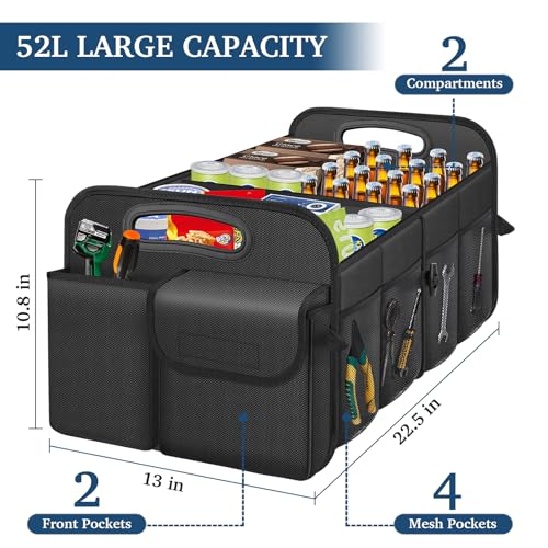 Femuar Car Trunk Organizer with Large Capacity Waterproof Car Accessories for Women & Men, Collapsible Trunk Organizer for Suv/Jeep/Sedan (Black, Standard) - color: Black, size: Standard