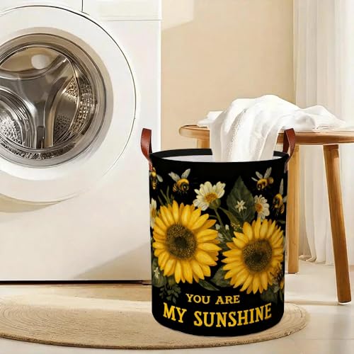 Laundry Basket 15.75 x 15.75 x 19.7 Inch Oxford Fabric Clothes Hamper with Sunflower and Bee Pattern Foldable Laundry Storage Bin with Handles for Bedroom Bathroom Dorm Dirty Clothes Organizer - color: Colorful577