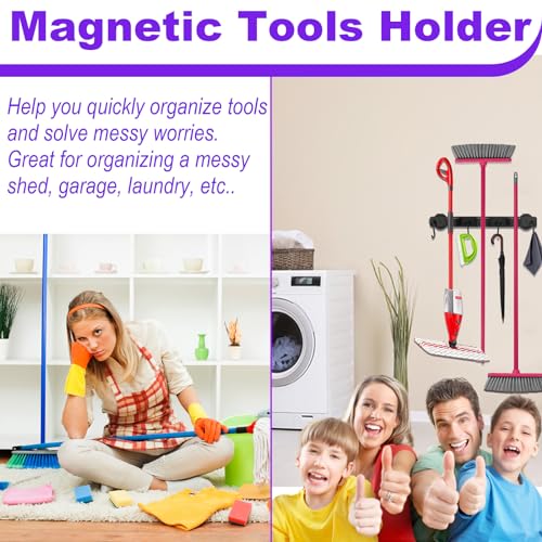 Magnetic Mop Broom Holder, Heavy Duty Magnetic Mop Hanger with Swivel Hooks for Cleaning Tools, Strong Magnet Mount Tool Hanger Organize System Utility Rack for Refrigerators Laundry Garage Kitchen - size: D66 Magnetic Broom Holder