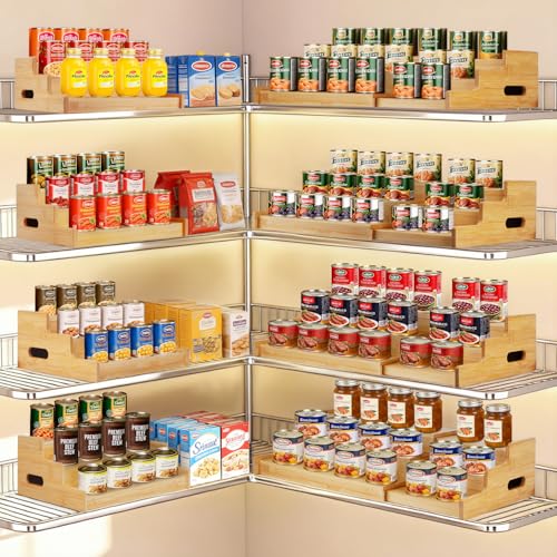 Bamboo Expandable Can Rack Organizer for Pantry, Stackable 3 Tier Canned Food Organizers and Storage, Kitchen Cabinet, Can Holders Dispensers for Pantry Up To 24 Cans