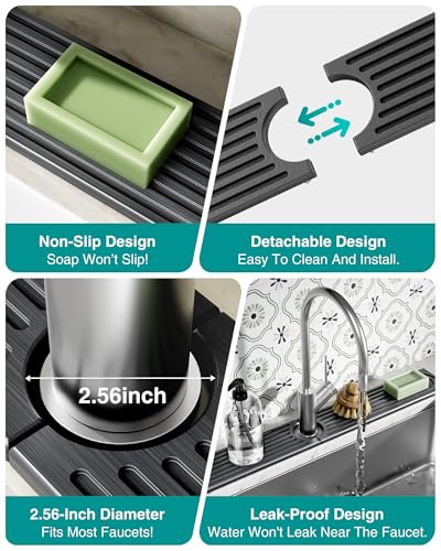 Stone Faucet Mat for Kitchen Sink, Diatomite Sink Protectors - Prevent Moisture Drying Stone Tray Fit Kitchen Counter & Bathroom Counter (Dark Gray, 30" x 4") - color: Dark Gray, size: 30" x 4"