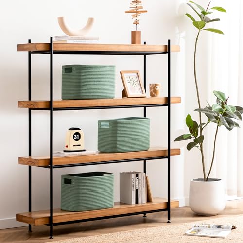 UBBCARE 4 Pack Storage Baskets for Organizing, Shelf Baskets with Handles, Woven Storage Baskets for Bookcase/Cube Shelf/Closet, 14.5"L x 9.8"W x 9"H, Green - color: Green, size: 4 Pack-14.5"(L)×9.8"(W)x9"(H)
