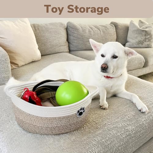 Dog Toy Basket Small Gift Basket for Baby, 12"x 8" x 5" inches Woven Storage Baskets for Dog Cat, Nursery Storage Baskets for Diapers, Towels, Mixed-Brown - color: Brown, size: 12"L x 8"W x 5"H