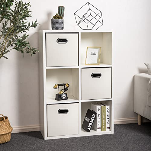 PRANDOM Leather Foldable Cube Storage Bins 13x13 inch [2-Pack] Fabric Storage Baskets Cubes Drawer with Cotton Handles Organizer for Shelves Nursery Closet Bedroom Clothes White - color: White, size: 13x13 in(2-Pack)