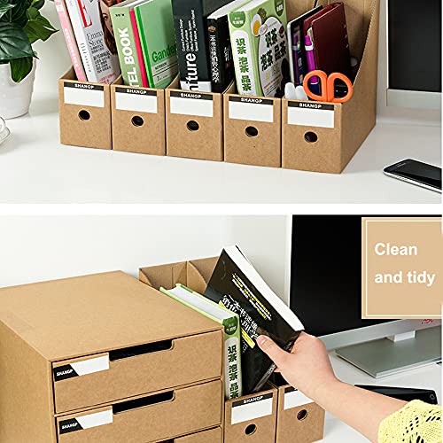 Foldable Desk File Holder Organizer Sturdy Cardboard Magazine Storage Box Document Rack with Blank Label Stickers for Home School Office (5, Brown) - color: Brown
