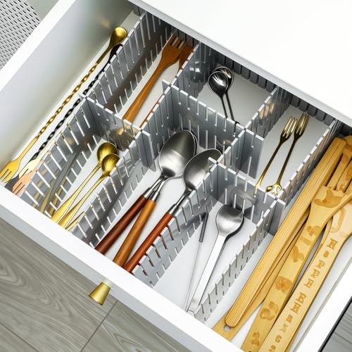 Blosssound 15 Pcs 5.12 Tall Drawer Divider Adjustable Drawer Organizer DIY Ultra Deep Storage Organizer Separator with Fixed Buckle for Underwear Socks Dormitory Office Kitchen Bedroom(Grey) - color: Grey