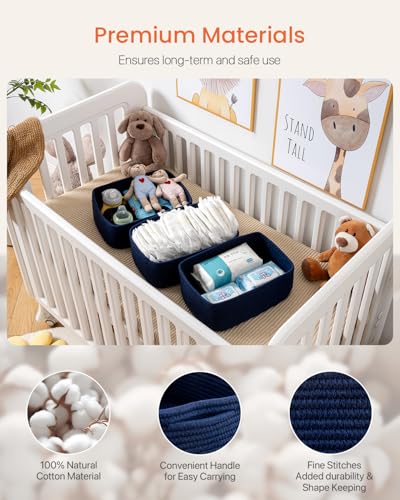 Small Woven Basket, 13.5 x 9.5 x 5 Inches, Storage Basket for Organizing, Cute Small Rope Shelf Closet Cube Storage Bins Baskets for Shelves, Dog Toy Gift Baskets Empty, 3 Packs, Navy Blue - color: Navy Blue, size: 13.5"L x 9.5"W x 5"H